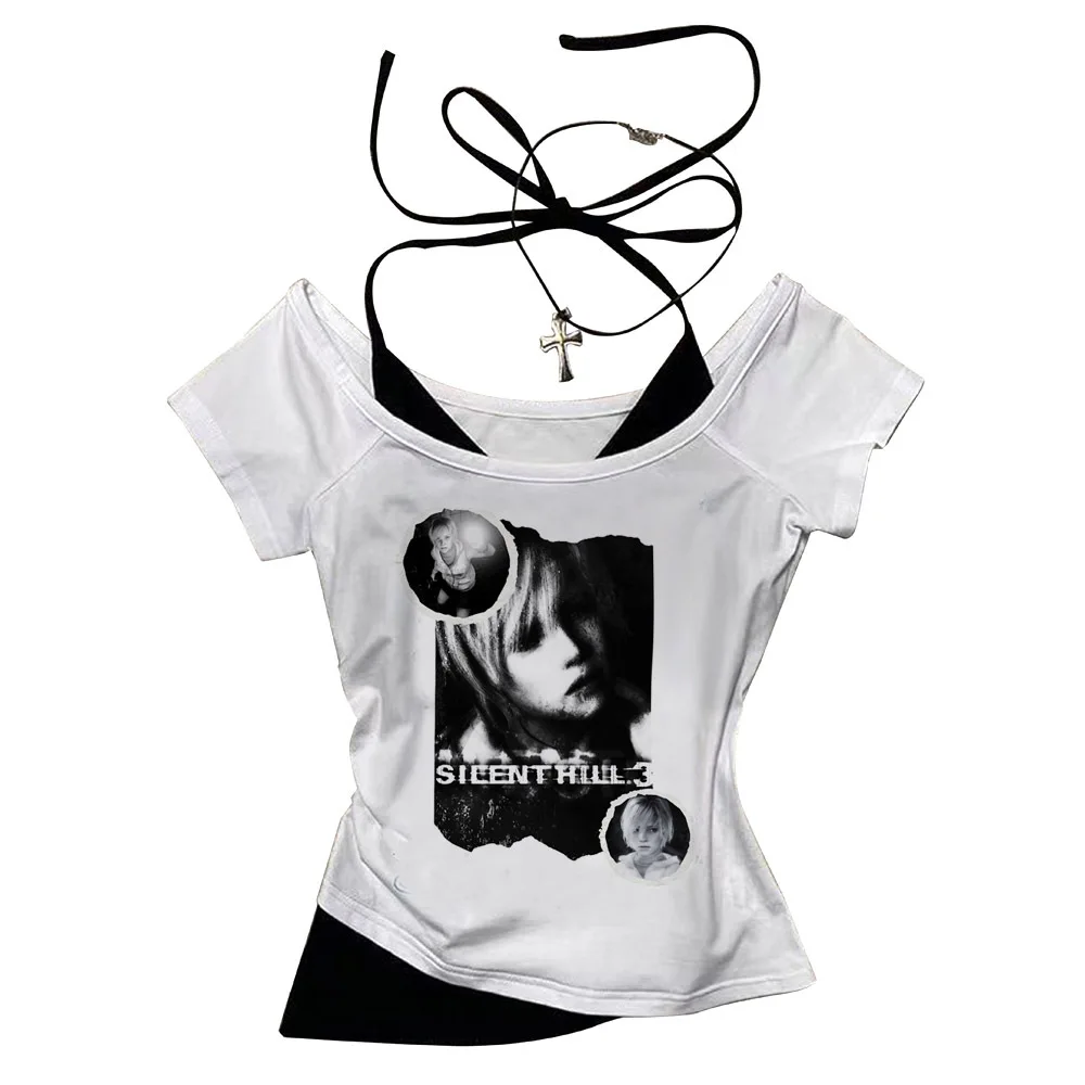 Silent Hill cropped top female summer vintage meme clearance sales japan shirt graphic 2000s gyaru