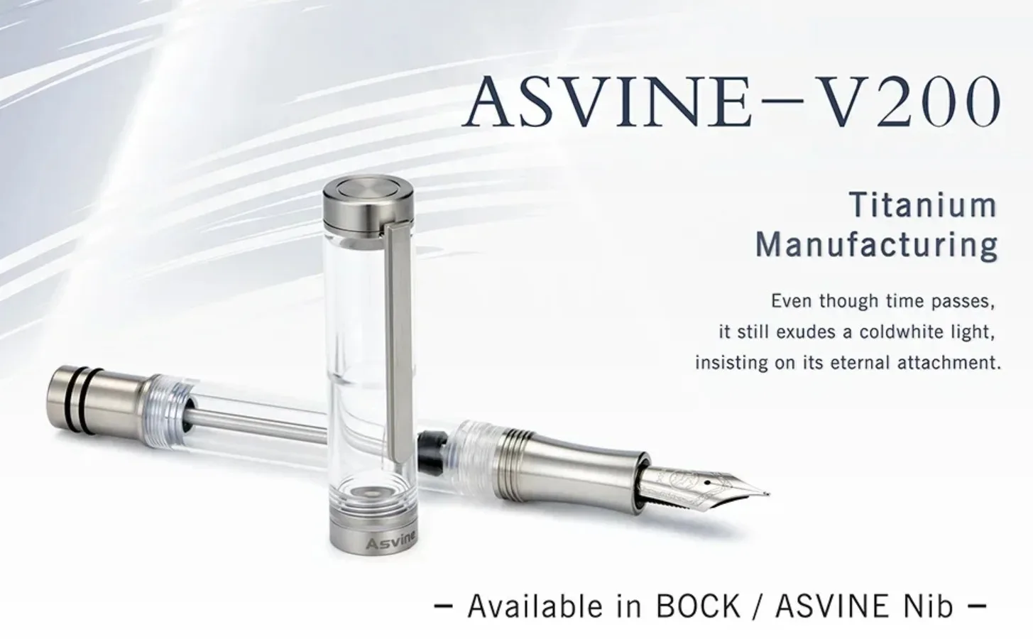 For Asvine V200 Titanium Fountain Pen - Vacuum Filling, Asvine/BOCK EF/F/B Nib, Clear Transparent Acrylic, Smooth Writing Pen