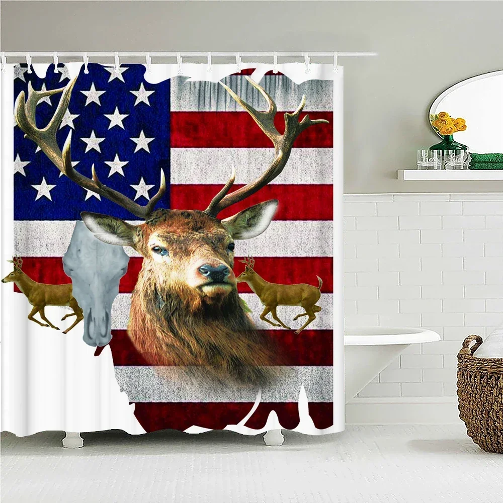 American Flag Bath Curtain Waterproof Fabric Shower Curtains With Hooks United States Bathtub Screen for Bathroom Decor