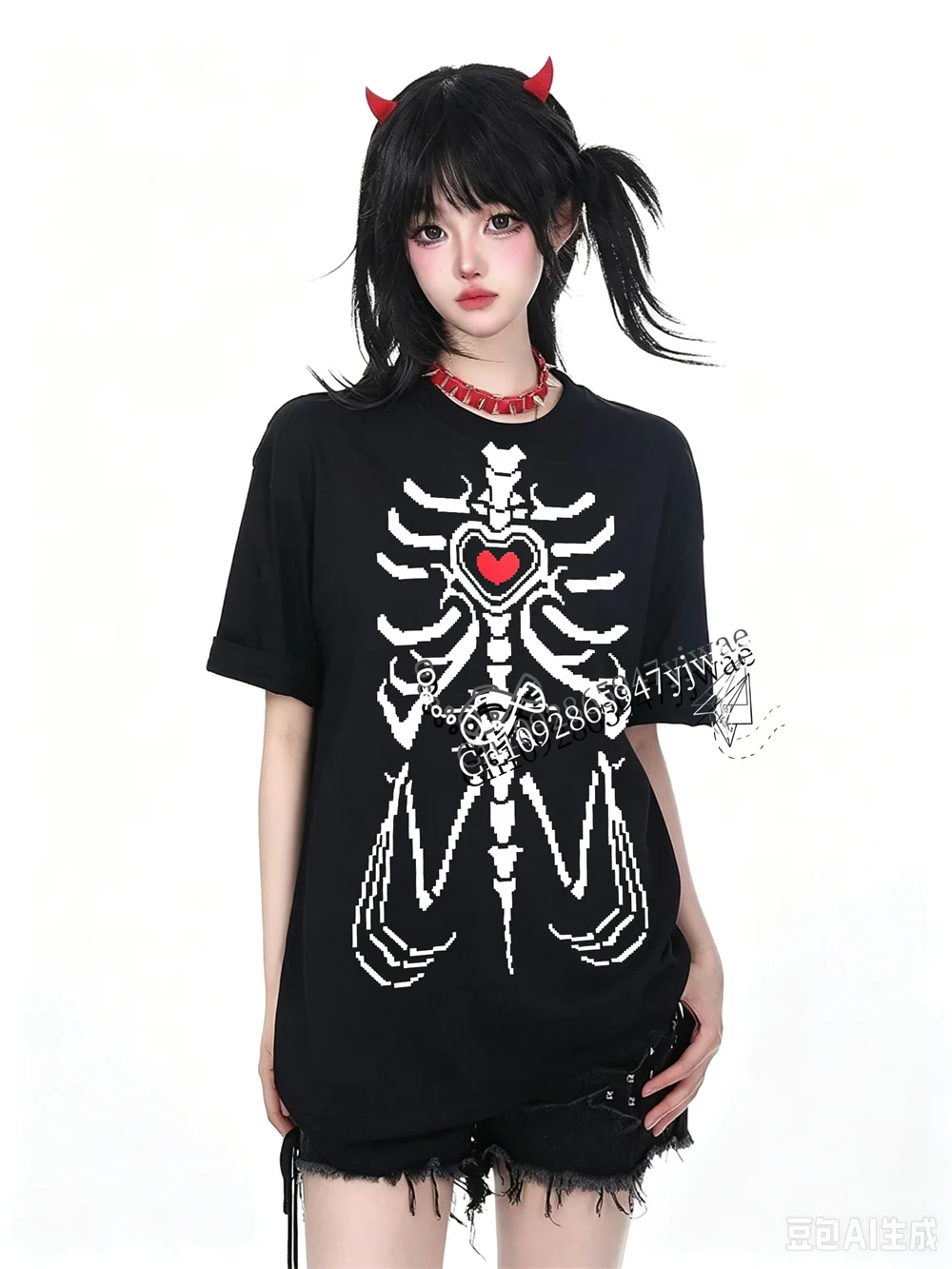 Need Streamer Overload Ame chan Dark Punk Same T-shirt Halloween Costume Round Neck Casual T-shirt Women's T-shirt Top
