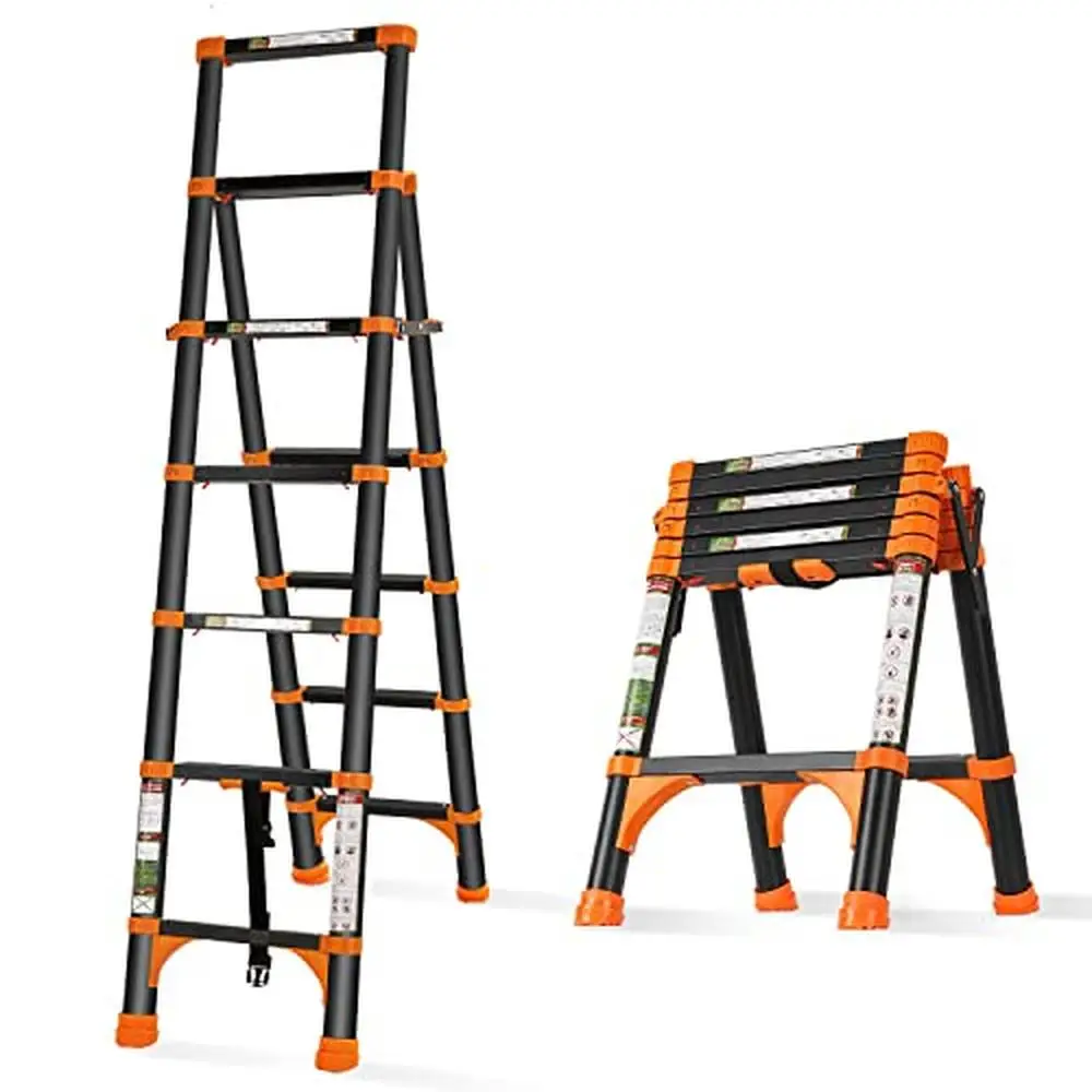 Telescoping Aluminum Ladder Retractable Extension Portable A-Frame Adjustable Height Lightweight Wide Pedal Stable Grip Non-Slip