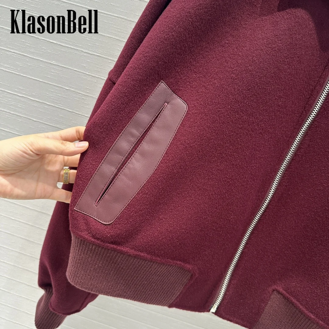 8.21 KlasonBell Women Clothes Lapel Pocket Spliced Sheepskin Jacket Elegant Comfortable Double-Sided Wool Cashmere Coat