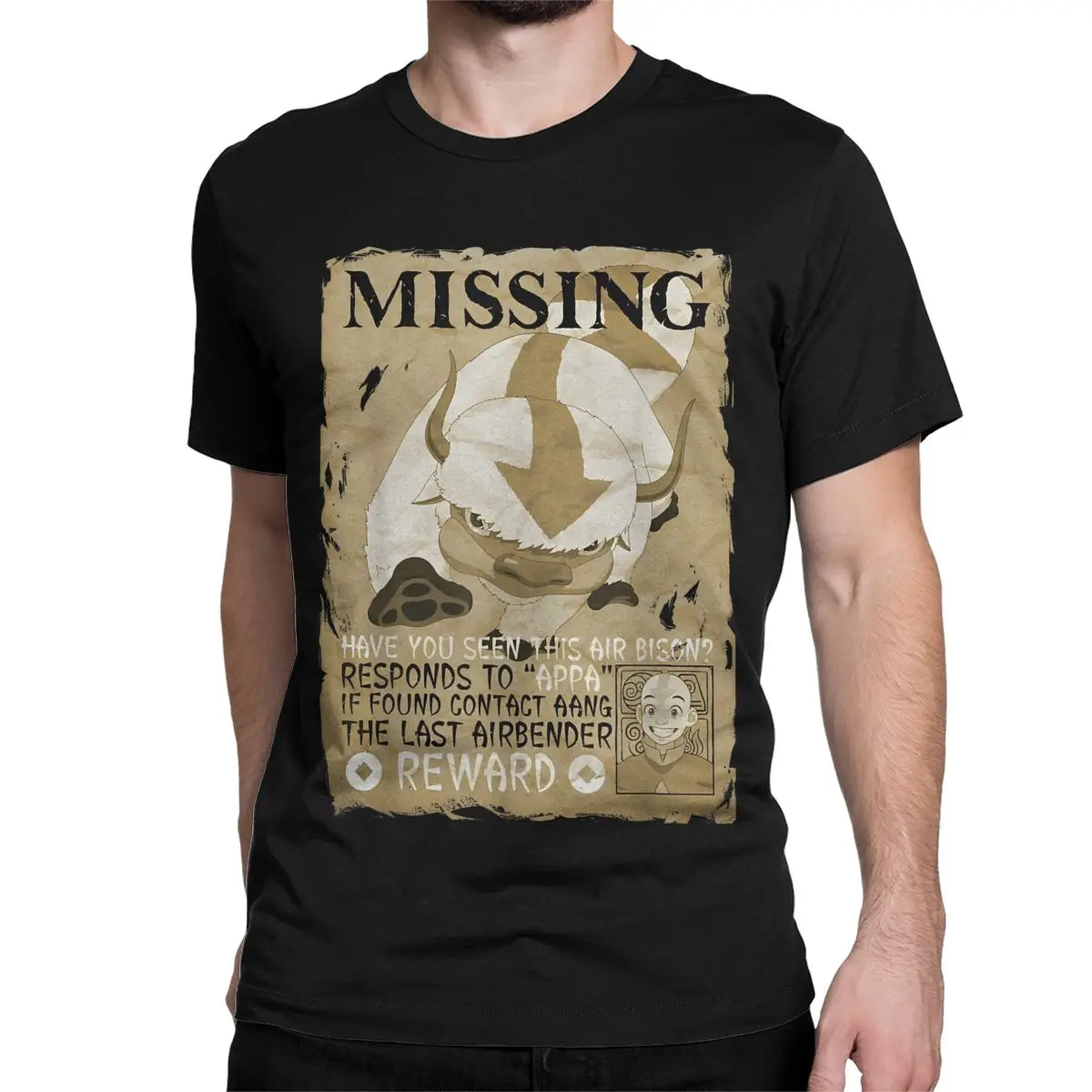 Missing Bison Poster Appa T-Shirts for Men Women Pure Cotton T Shirt The Last Airbender Anime Tee Shirt Plus Size Clothes