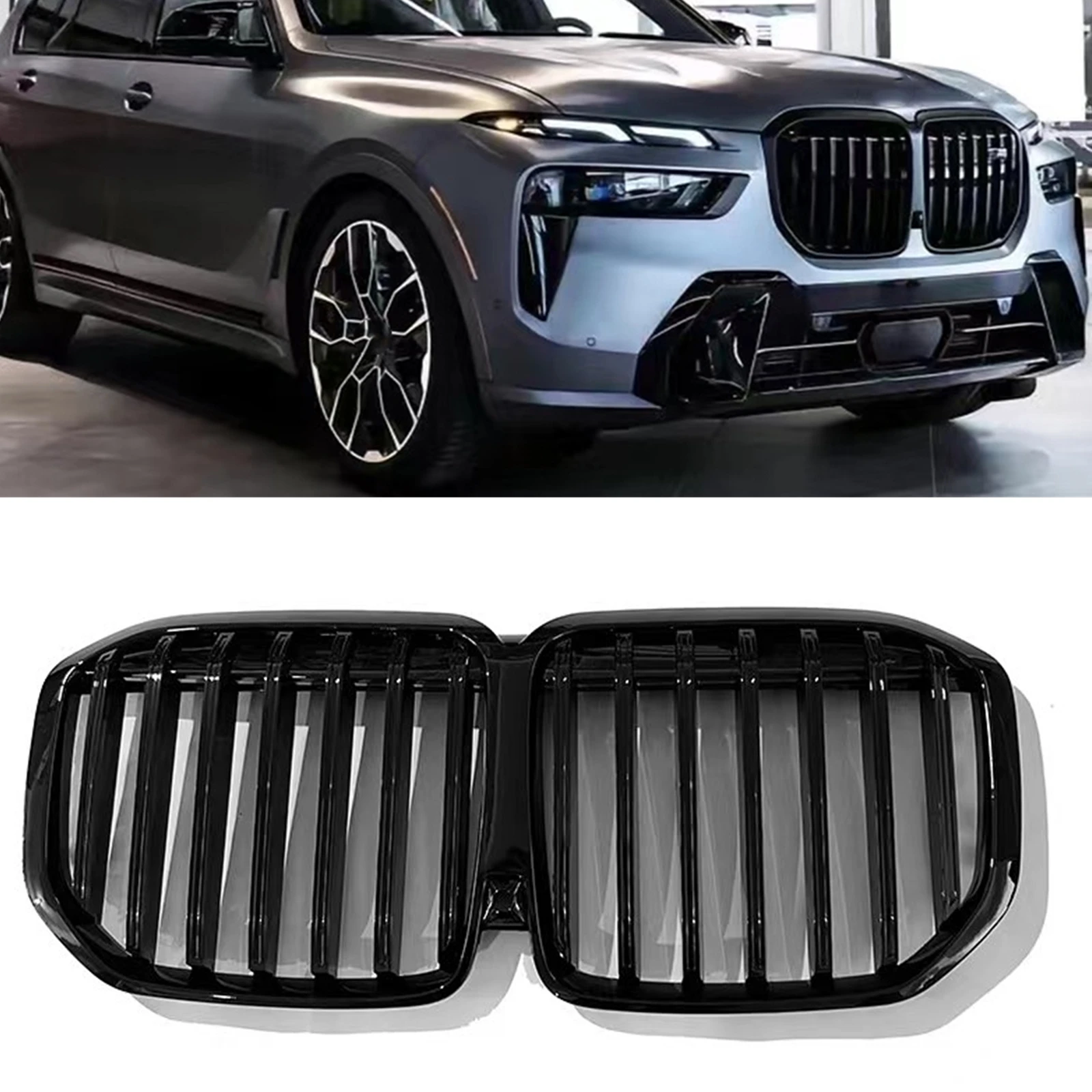 

Front Kidney Grille Grill For BMW X7 G07 2023-2024 Black Single Slat Style Car Upper Bumper Hood Mesh Grid