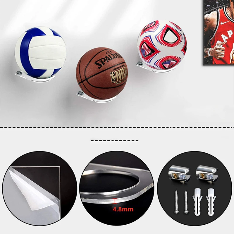 Basketball Wall Mount Ball Support Acrylic Football Display Stand Bracket Holds Volleyball Soccer Balls Display Stand Holder