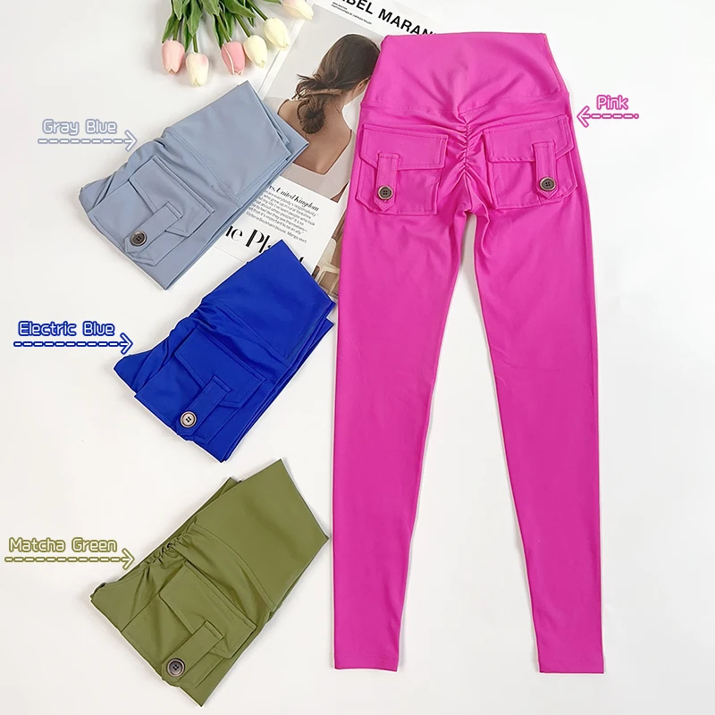 Pantaloni da yoga fitness a vita alta da donna Leggings elasticizzati sportivi Tasche posteriori Leggings push up Allenamento Corsa Abbigliamento da palestra