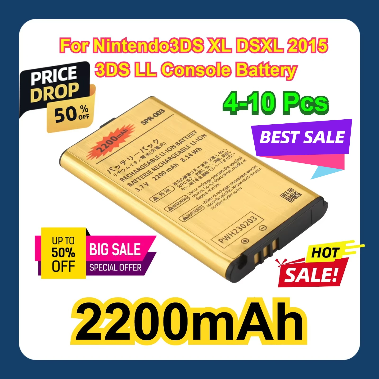 4-10 Pcs SPR-003 Lithium-ion Battery 2200mAh For Nintendo3DS XL DSXL 2015 3DS LL Console Battery