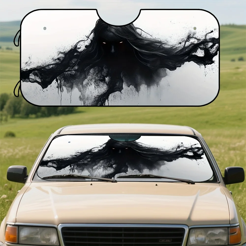 

1 шт., автомобильный солнцезащитный козырек Dark Woman Horror Art — складной козырек на лобовое стекло с моторошным черным чернильным дизайном, прочный полиэстер для