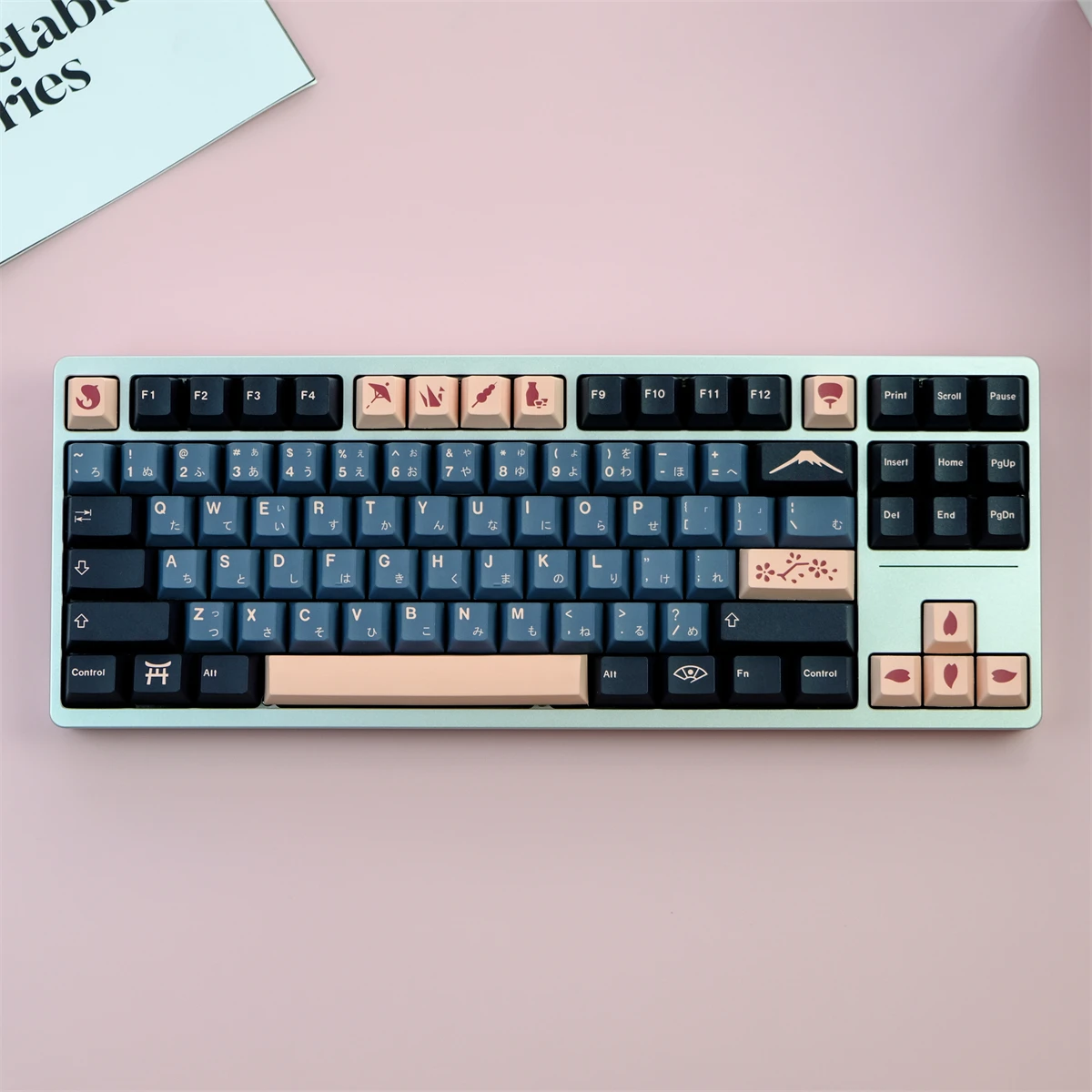 Imagem -05 - Chaves Nightsakura Tema Pbt Material Keycap Tintura Sublimação Cereja Perfil Adequado para 61 68 75 108 Teclado Mecânico 129