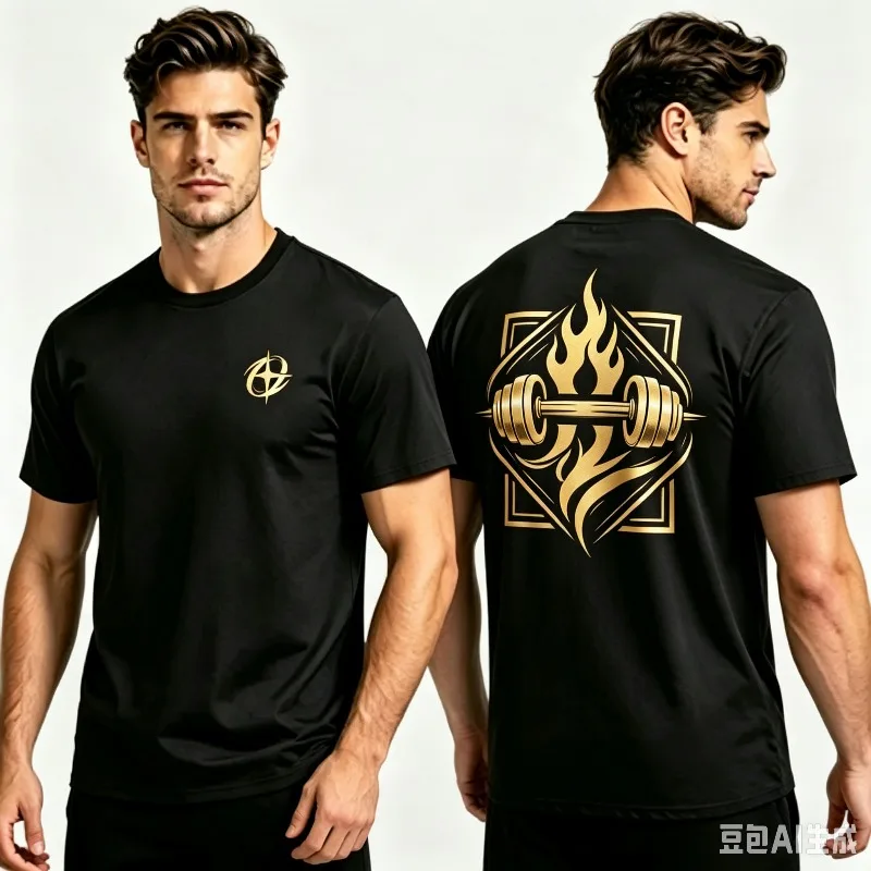Men Gold Dumbbell Flame Print T-Shirt 100% Cotton Short Sleeve O-Neck Gym Streetwear Male Tee Tops