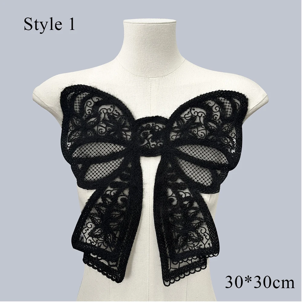 

Lace Bow Knot Neck Collar Embroidered Fake Collar DIY Flower Nail Bead Chest Large Bow Patches Clothing Accessories Sew on