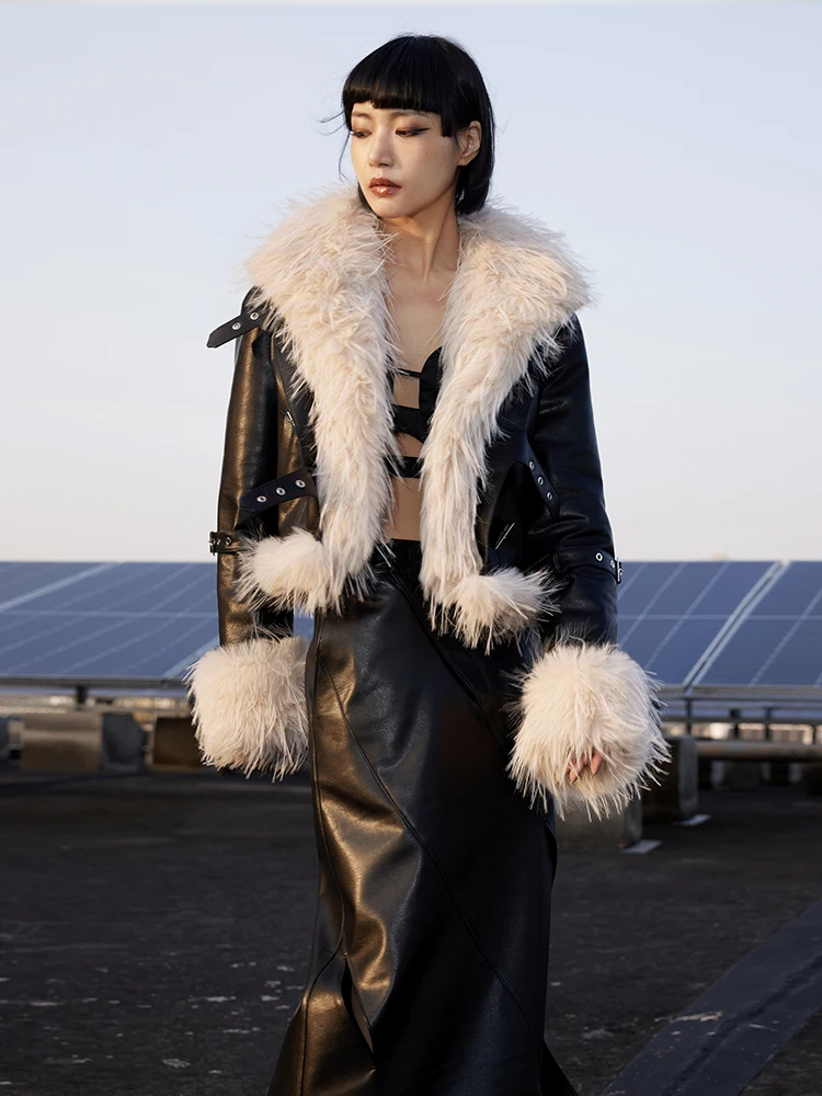 

Original Design Heavyweight Eco-Friendly Fur Jaet Women's Cotton Sandwich Leather Coat Tagkita Brand Winter Stand Fit