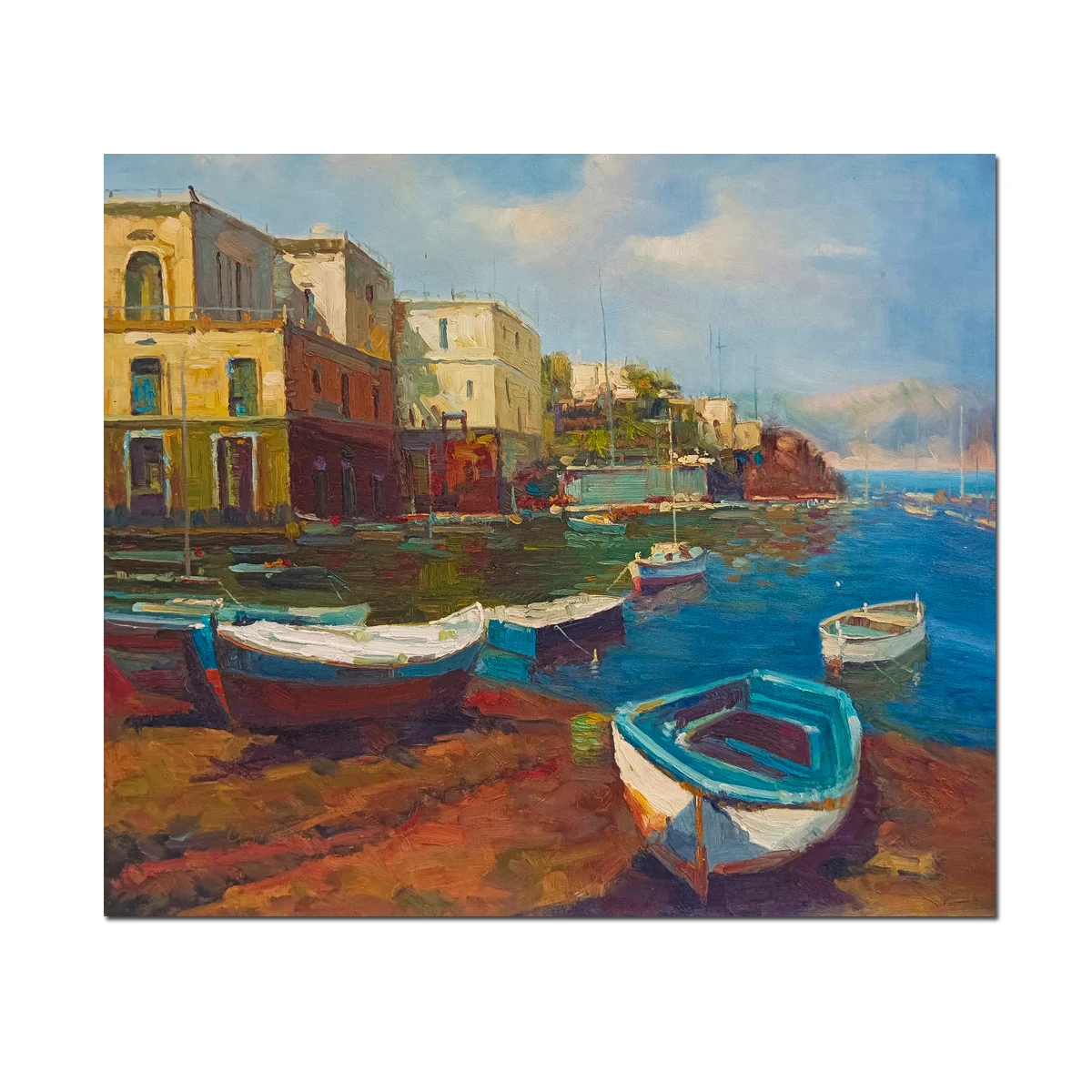 

Handpainted IMPRESSIONISM Classical Mediterranean Sea Boat Landscape Oil Painting on Canvas Wall Art Decor Reproduction