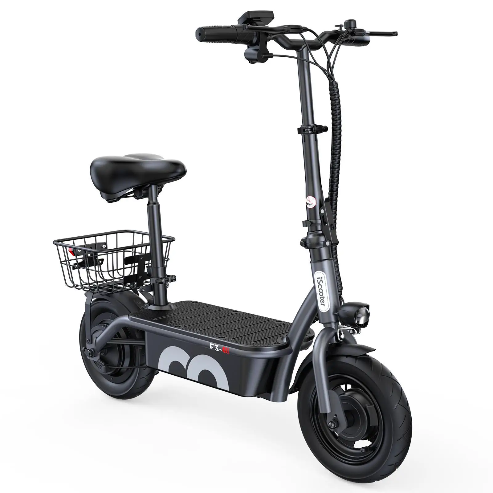 Trottinette électrique iScooter F3 : moteur 1000 W, autonomie 60 km, charge utile 120 kg - trottinette pliable pour trajets quotidiens avec siège et panier (48V/13Ah)