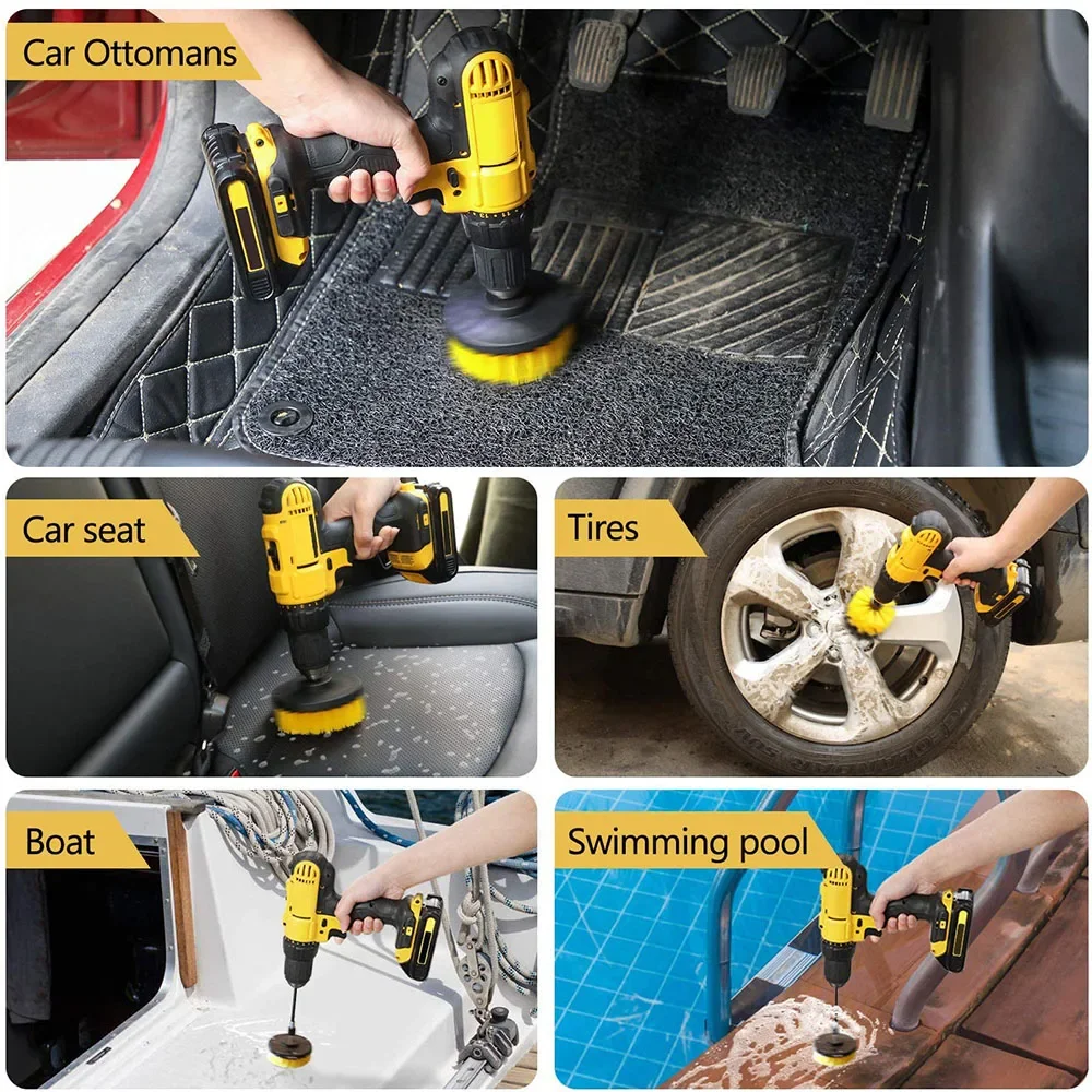 Drill Brush Attachment Set Power Scrubber Wash Cleaning Brushes Tool Kit with Extension for Clean Car Wheel Tire Glass windows