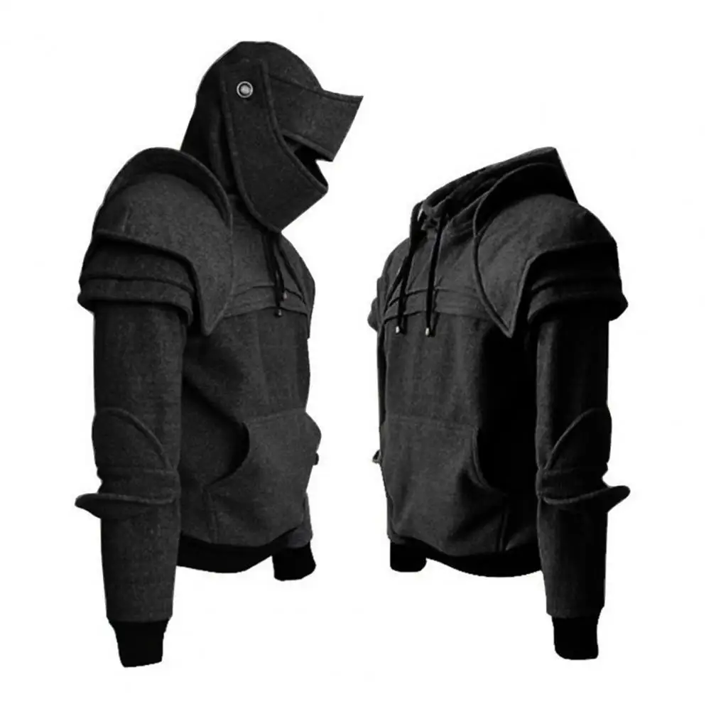 Hoodie Costume Hoodie for Men with Drawstring Patch Pocket Elastic Cuff Halloween Knight Hoodie with Long Sleeves Knight Costume