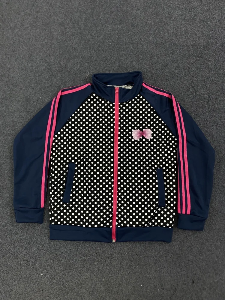 American retro polka dot striped printed hot girl trend hoodie Y2K Harajuku style sports casual women's top millennium style