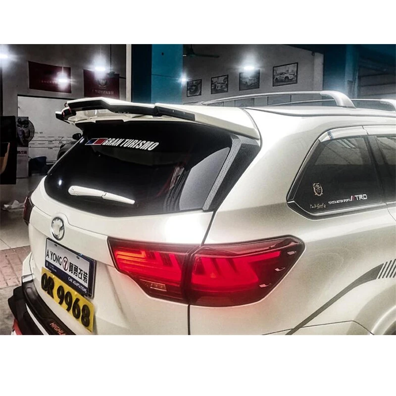 FOR Roof Spoiler Wing Toyota Highlander Real Carbon Fiber Tail Fin Rear Lip Black White Spoiler Accessories GT Style 2015-2021