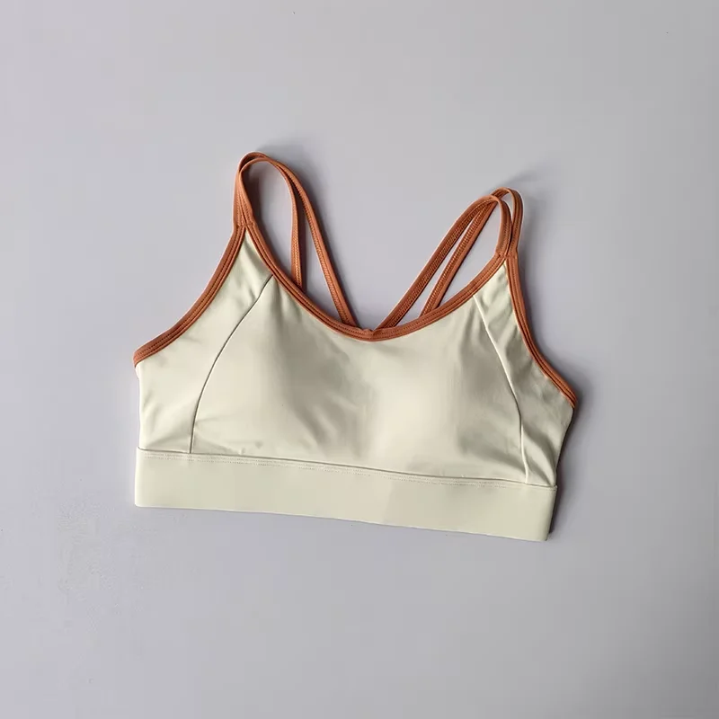 Soutien-gorge de sport une pièce à double bretelles croisées dans le dos, color block, séchage rapid