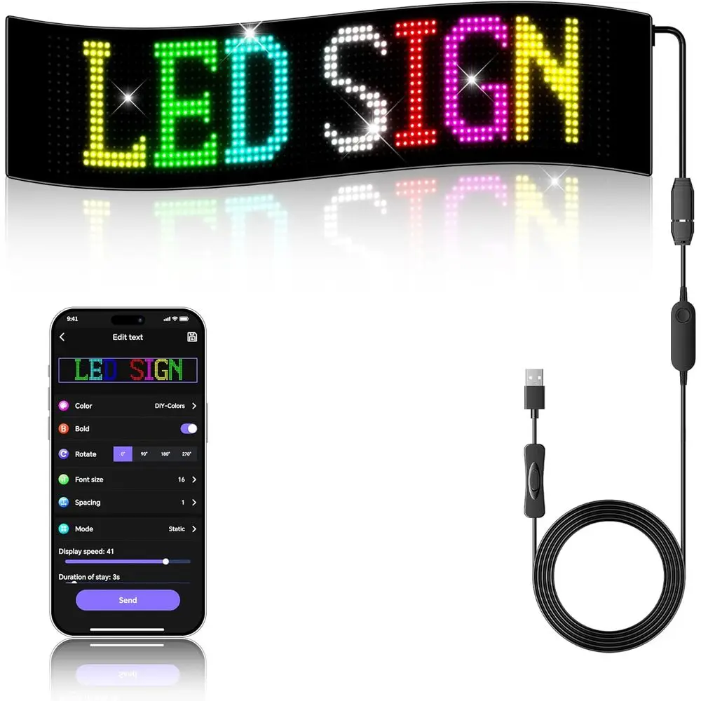 

Flexible Waterproof LED Sign for Custom Displays, USB Powered, 27x5 Inches, Ideal for Windows, Parties, Weddings, Stores, Bars,