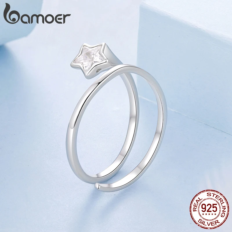 

Открытое кольцо Bamoer Star для женщин, стерлинговое серебро 925 пробы, изящные регулируемые обручальные кольца на палец, ювелирное изделие, подарок на день рождения дочери