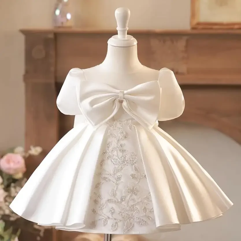 Baby Spanish Lolita Princess Ball Gown Bow  Bead Puff Sleeve Design Birthday Baptism Party Easter Eid Dresses For Girls A2685