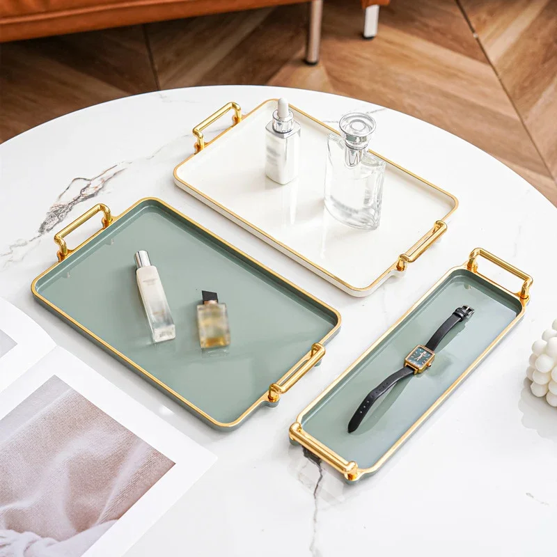 Light Luxury Tray Household Rectangular Cosmetics Storage Tray Living Room Water Cup Storage Hotel Apartment Storage Tray 2025