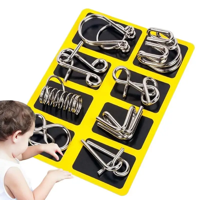 

Metal Puzzle Toy 8-Piece Brain Teaser Puzzle Portable Iron Unlock Interlock Game Flexible Magic Trick Toy Multifunctional