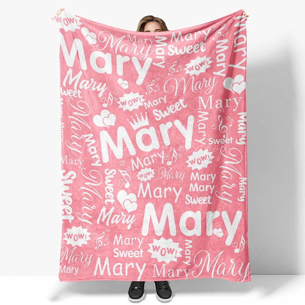 Wow Sweet Heart Crown Pink White Custom Name 50x60in Blanket, Personalized Throw for Girl Bedroom Decor