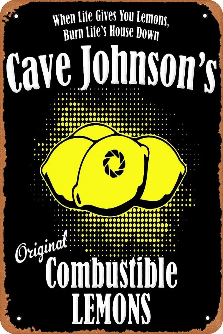 Wall Decor Sign - Combustible Lemon Cave Johnson Poster -   Vintage Look Metal Sign,Bar, Man CAVE Art Decoration