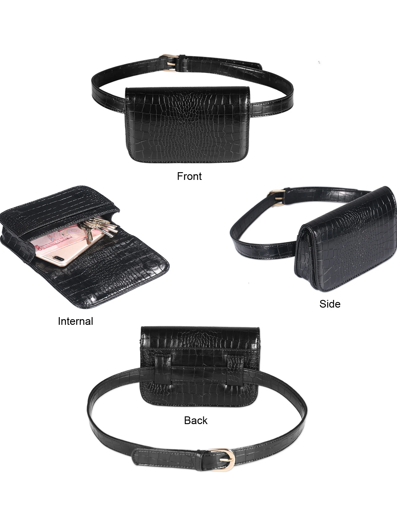 Fashionable women\'s waist bag, multifunctional crocodile pattern PU leather small bag, casual sports diagonal cross chest bag