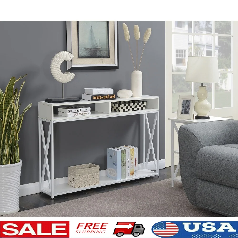 

Tucson Deluxe 2 Tier Console Table Open Storage Shelf Modern Design Durable Powder Coated Metal Frame Indoor Furniture Multi