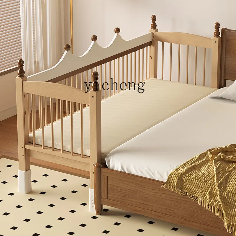 Tqh Children's Stitching Bed Height Adjustable Baby Solid Wood Widened Bed for Adults Sleeping Fence Lifting