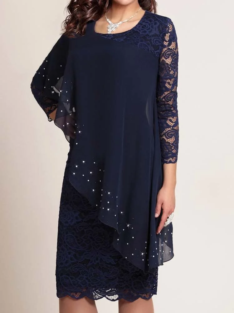 Women's Plus Size New Year Knitted Dresses 2022 Mesh Lace Long Sleeve Stitching Luxury Evening Fake Two-piece Chiffon Dress 90s