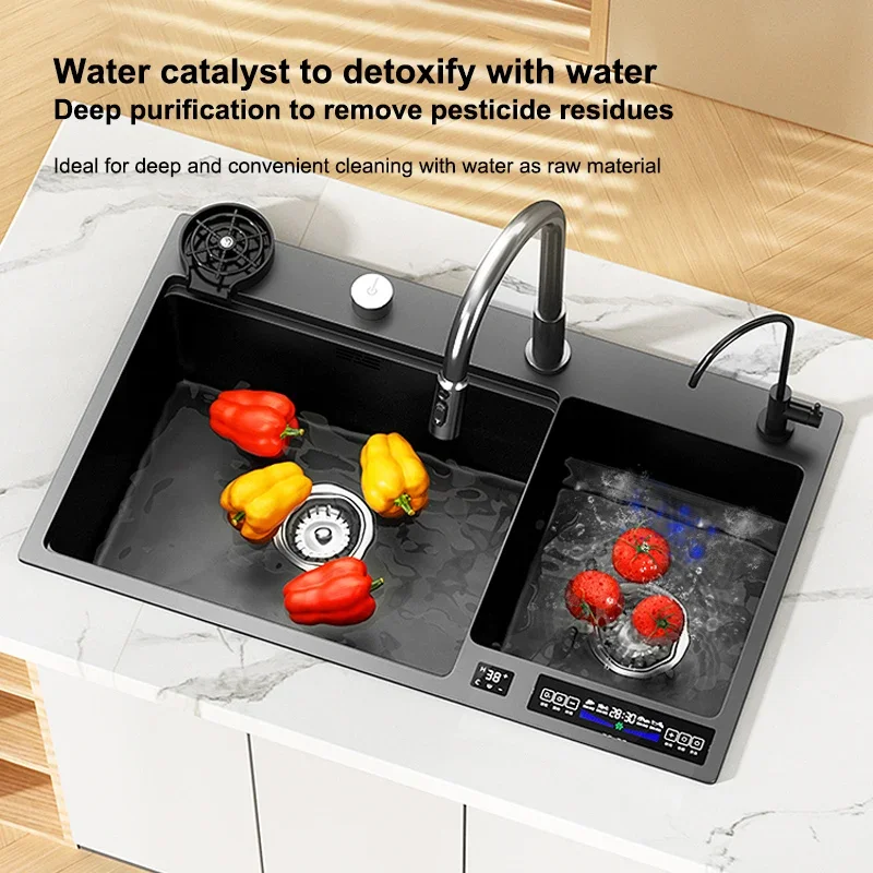 Smart Water Catalyst Double-slot Stainless Steel Kitchen Sink Disinfection Cleaning Machine Household Multifunctional Washbasin