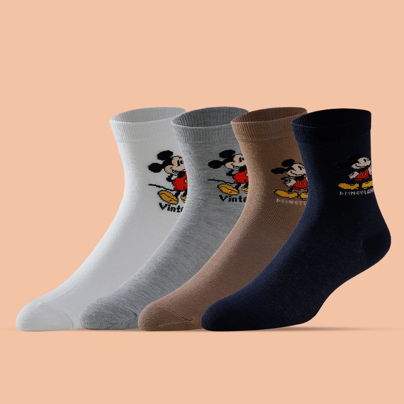 4 Pairs Four Seasons Unisex Color Blocked Striped Fashion Cartoon Pattern Versatile Soft Casual Breathable Mid Tube Socks