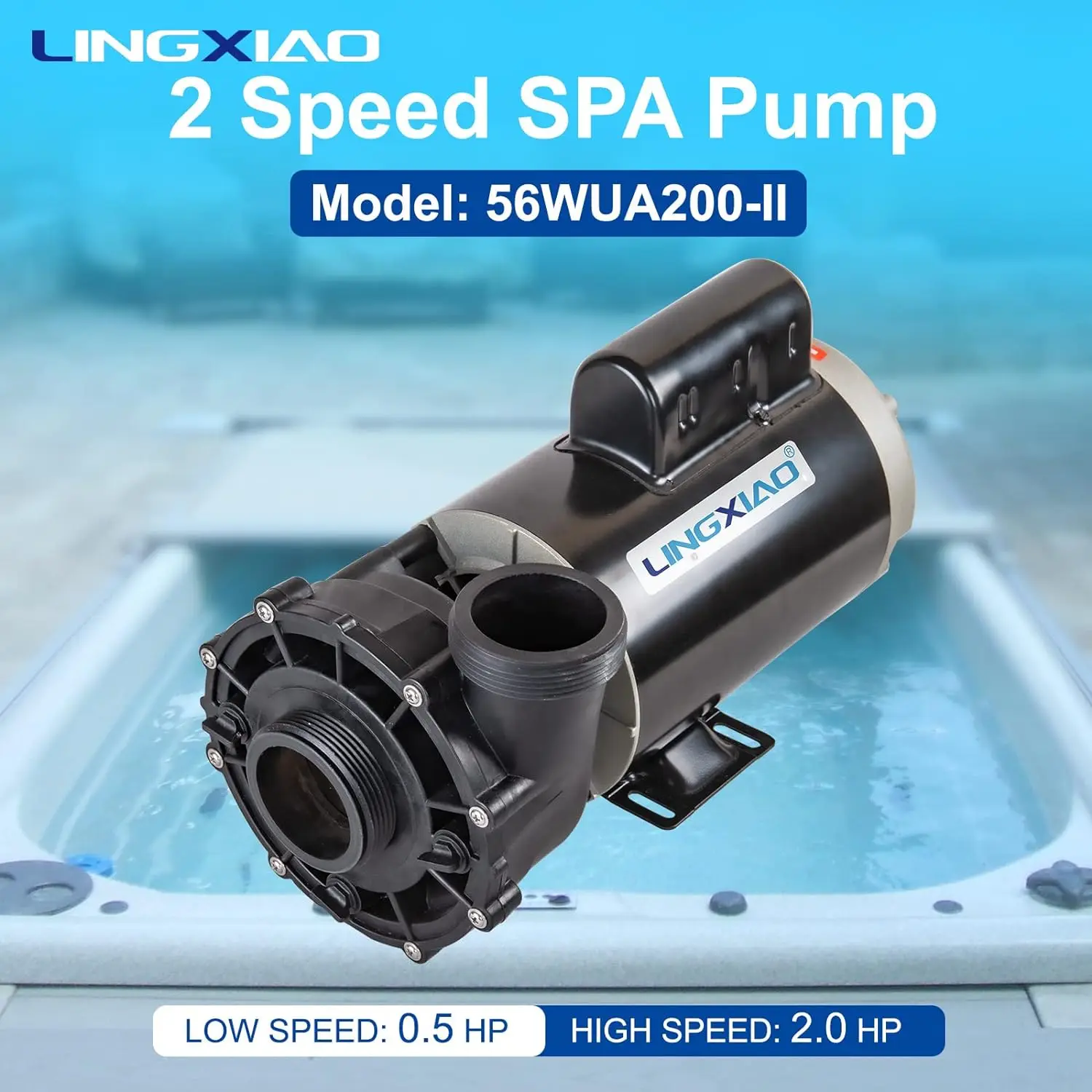 

LINGXIAO WUA200-II SPA Pump, 2 Speed Hot Tub Pumps 2HP - LX SPA Pump Motor 220V-240V, 2" Port, 56 Frame (Mode:56WUA200-II）