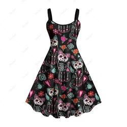 Valentines A Line Backless Dress  vestidos платье женское летнее 2024 원피스 Summer Gothic Colorful Floral Cat Heart Wing Printed