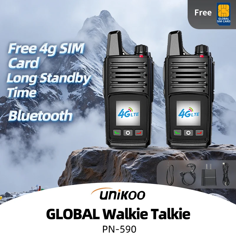 

Unikoo PN590 4G Global Network Radio Walkie Talkie 3000mAh Battery Long Range POC Radio Station with Sim Card for Freee