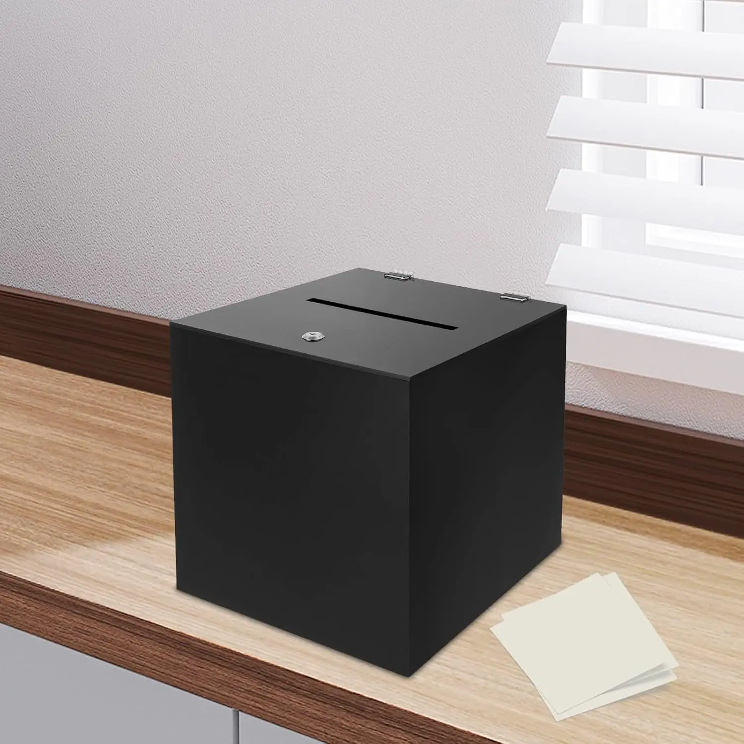 

Акриловый ящик для пожертвований, черный ящик для предложений с замком, квадратный контейнер для хранения денег для лотереи, благотворительных предложений