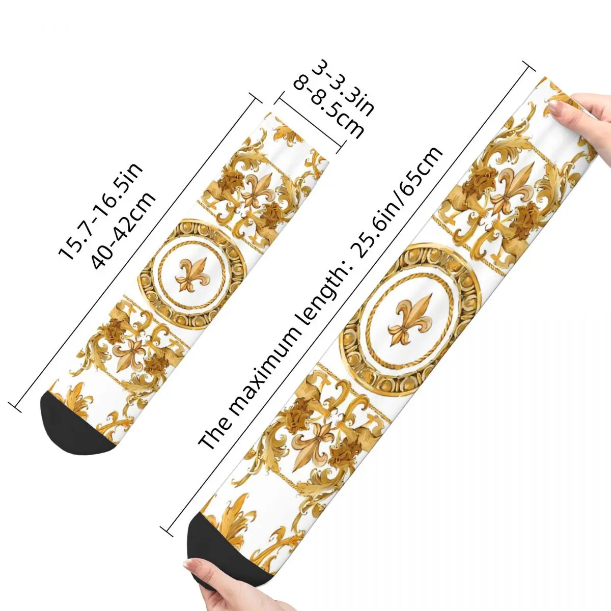 Vintage Special Men's Socks Golden Lion And Damask Unisex Street Style Pattern Printed Crazy Crew Sock Gift