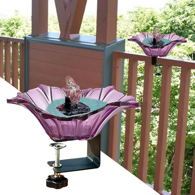 Outdoor Railing Bird Bath USB Deck Mounted Railing Birdbath Metal Bird Bath Detachable Adjustable with Fountain Garden