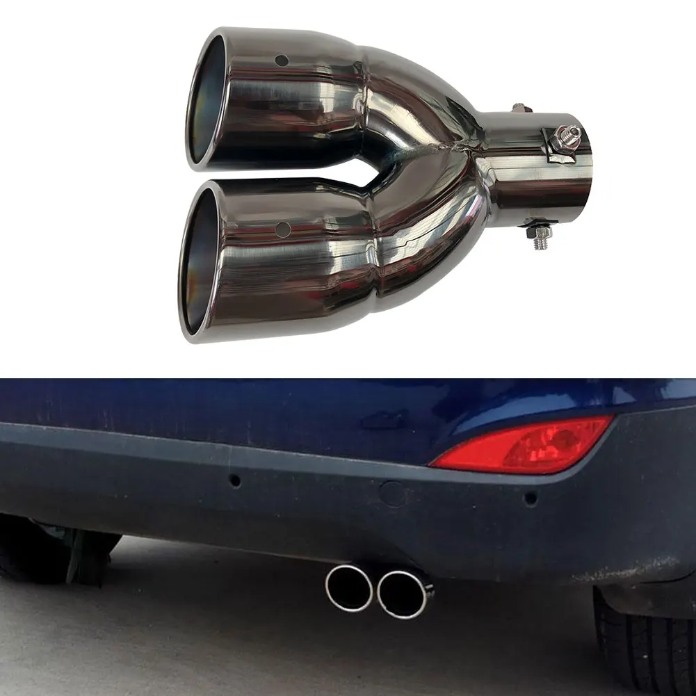 Stainless Steel Car Dual Exhaust Tip Bolt-on Rolled Edge Slant Cut 63/76mm Inlet Stainless Steel Exhaust Tailpipe Tip