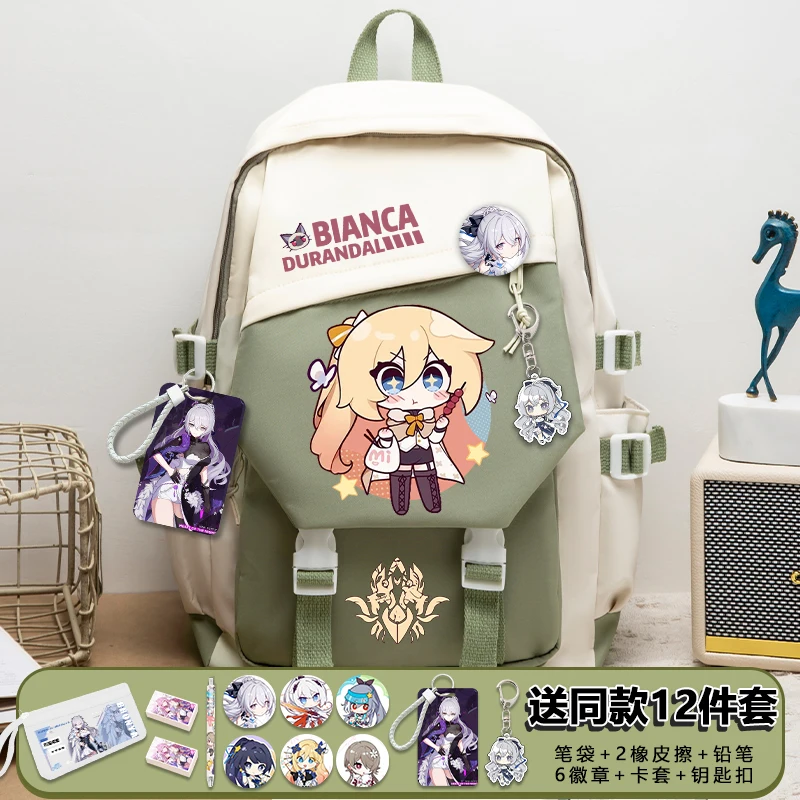 Cartoon Honkai Impact Bag with Pain Pack Badge Set Backpack Pencil Box Anime Teenager Schoolbag Student Girl Boy Book Travel Bag