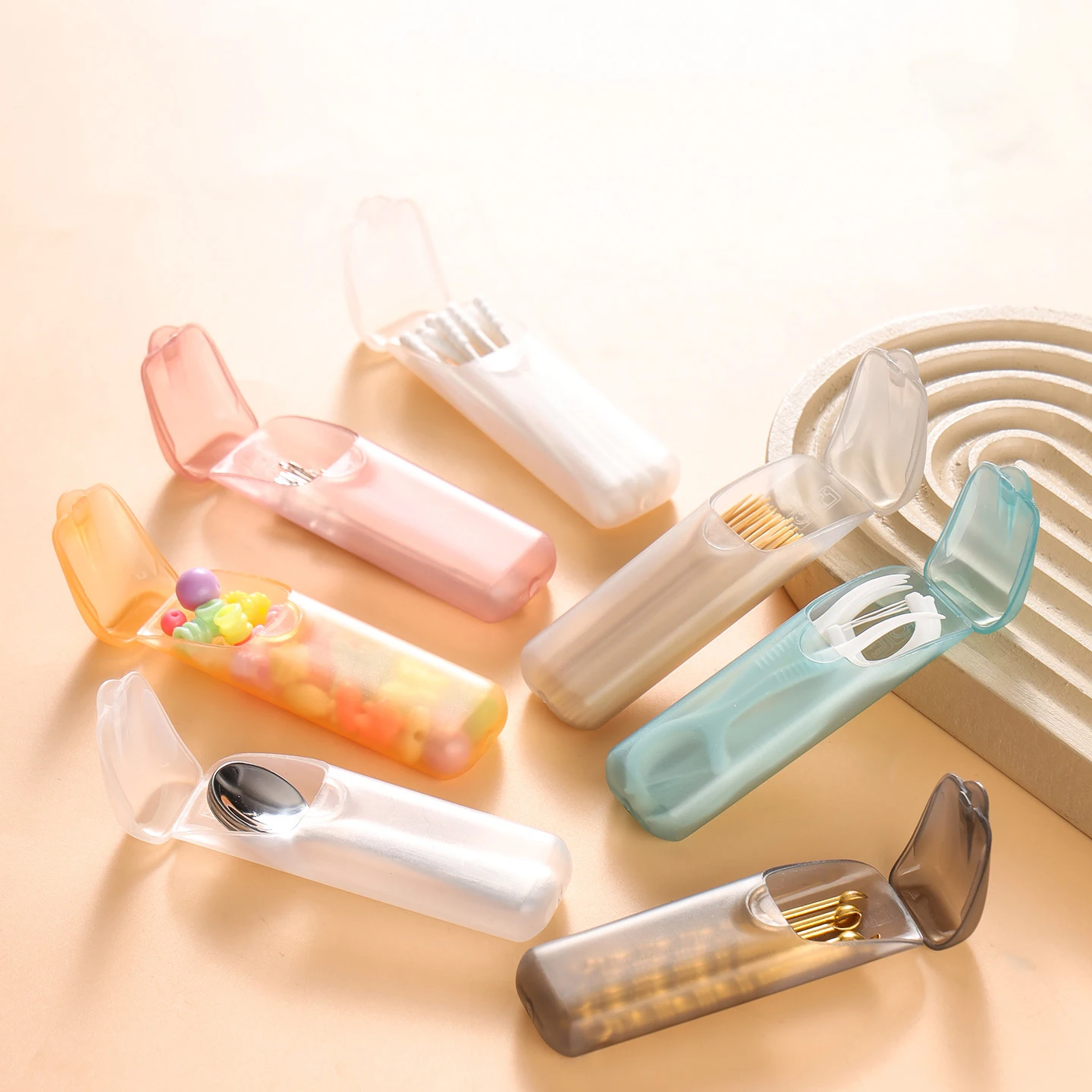 1/6PCS Portable PP Plastic Mini Travel Organizer - Eco-Friendly Storage Case for Toothpicks, Floss & Small Daily Items