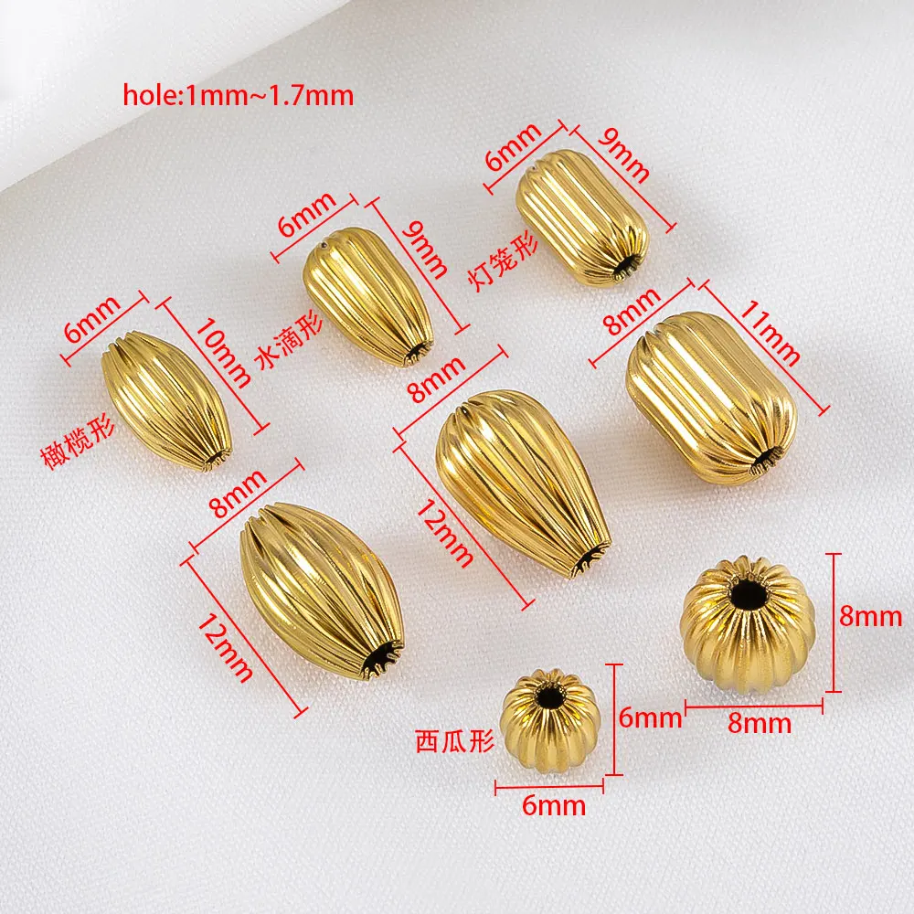 5pcs 1pcs Stainless Steel Spacer Beads18K Gold Plated Big Ribbed Loose Beads for DIY Bracelet Necklace Jewelry Making Wholesale view 5