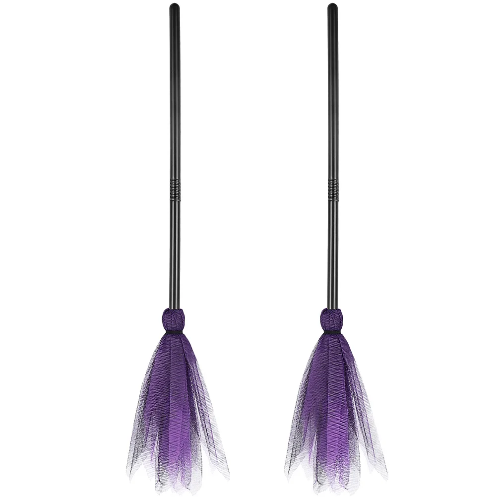 2pcs Witch Broom Prop Lightweight Portable Halloween Decoration For Kids Women Men Costume Party Decor Broomstick