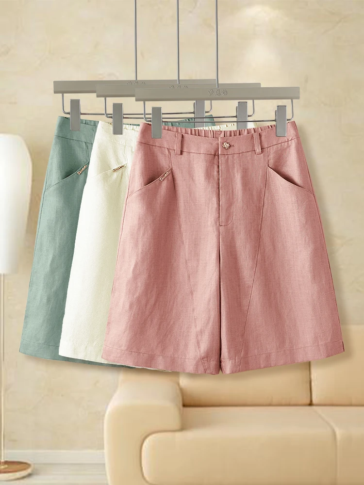 

Summer Thin High Waist Wide Leg Short Pants Women's Five-Quarter Linen Casual Outerwear Dreamy Commute Style