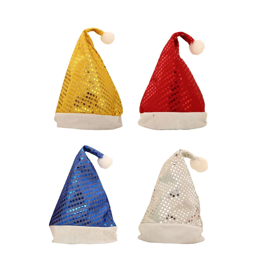 

4PCS Christmas Decoration Hat Sequin Headdress Glitter Santa for Adults Reusable Party Hats Home Supplies