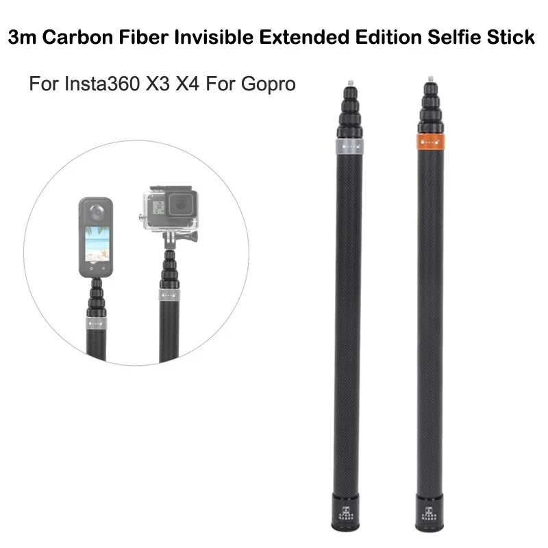 

3M spiral carbon fiber selfie stick bullet time panoramic motion camera invisible stick suitable for Insta 360X3 X4 ONE RS, GO 2